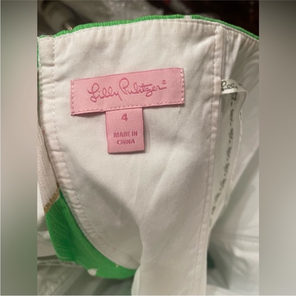 Lilly Pulitzer Lottie Stinger Print Strapless Dress Green, White, and Gold - Picture 4 of 5